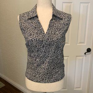 NY & Co Blouse Black & White Wrap Around Sleeveless Size Large VTG